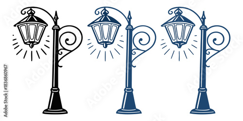 Collection of Minimalist Street Lighting Lamp Icons – Modern Line Art Street Lamp Vector Set, Clean Urban Lighting Symbols, Monochrome Outline Icon Pack”
