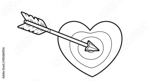 Minimalist line drawing of a heart pierced by an arrow, a romantic symbol.
