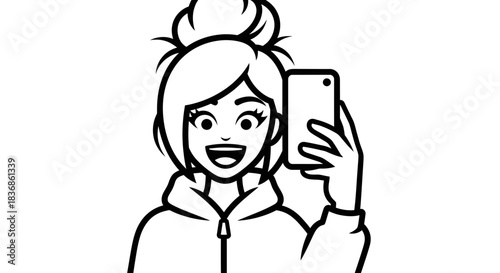 Happy young woman taking selfie with smartphone