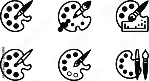 Art palette and painting tools line icon set. Creative drawing, graphic design, and artistic hobby vector symbols.