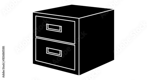 Modern black filing cabinet with two drawers