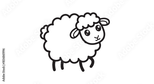 Cute cartoon sheep with fluffy wool, large eyes, and friendly appearance on white background.