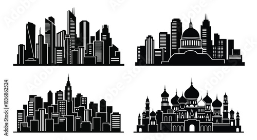 City skylines with modern and historic architecture