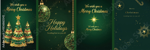 Christmas Luxury Gold Foil Invitation Card Vector with Pine Leaves and Snowflake on Navy Blue Background - Elegant Design with Spot Texture for Holiday Covers