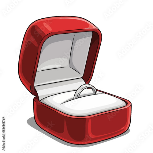 Vector Illustration of Elegant Ring in Red Jewelry Box in Modern Style with Classic Romantic Theme