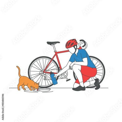 Sport cycling silhouette of a man riding a fun cartoon bicycle