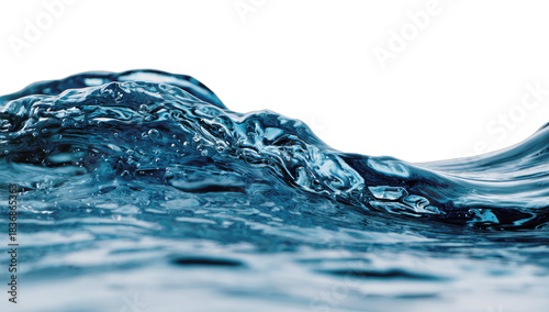 Close-up of a turbulent, clear blue water wave with black background