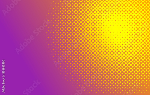 Vibrant modern background with a halftone dot pattern gradient. Bold colors transitioning from purple/magenta to bright yellow and orange.