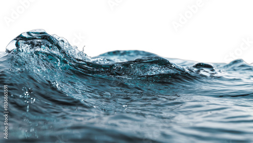 Dynamic blue water cresting, reflecting light, with dark background