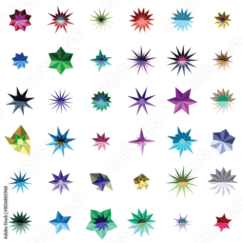 Collection of colorful abstract star shape icons