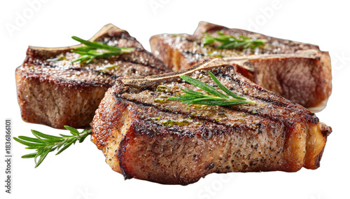 Juicy grilled T-bone steaks seasoned with herbs and spices, expertly cooked