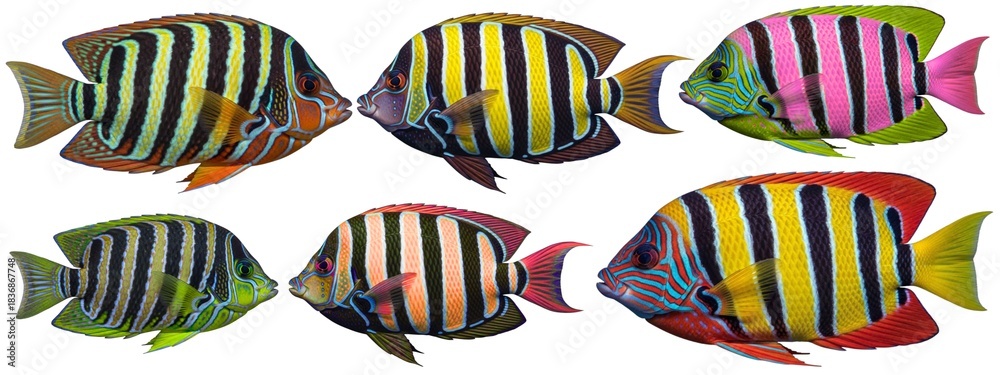 Fototapeta premium Colorful Striped Fish – Horizontal Pattern Stock Images in Rows and Columns
