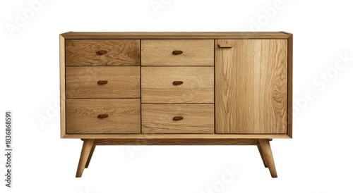 Wallpaper Mural A mid-century modern wooden cabinet with multiple drawers and a door on the right Torontodigital.ca