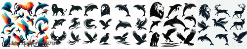 VECTOR COLLECTION OF ANIMALS Silhouettes WHITE BACKGROUND FLAT DESIGN