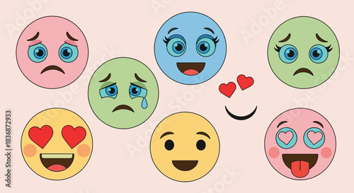 Vibrant emojis expressing various emotions and feelings