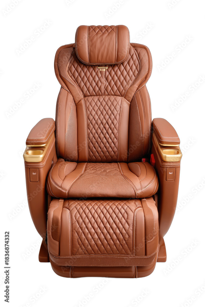 Naklejka premium Luxurious quilted brown leather recliner chair with gold accents