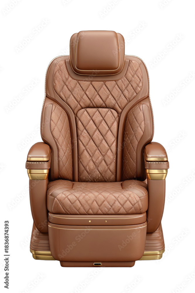 Naklejka premium Luxurious brown leather armchair with diamond quilting and gold accents