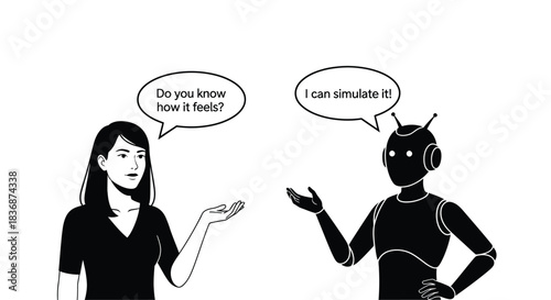 Woman and robot discussing emotions in conversation