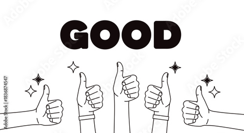 Four hands giving thumbs up with sparkles and good