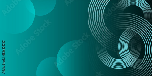 Green abstract background with glowing circles. Swirl circular lines pattern. Geometric spiral. Twirl element. Modern graphic design. Futuristic technology concept. Vector illustration