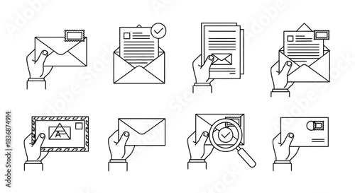 Hands holding envelopes with letters and documents