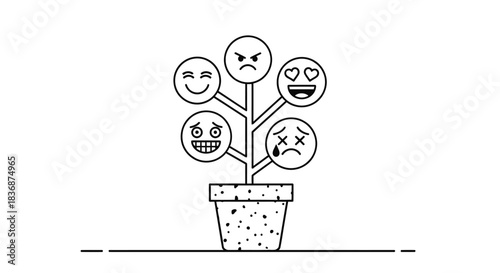 Colorful emoji plant in a pot with various emotions