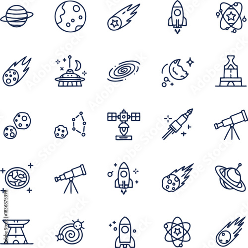 Vector Space Astronomy Universe Science Line Icons