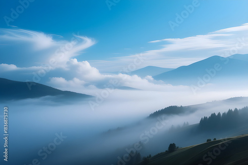 mountain landscape with fog
