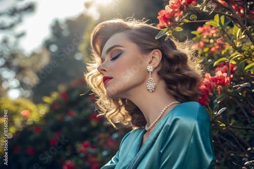 beautiful woman in a summer dress with flowers