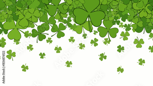 Festive St. Patrick's Day background with cascading green shamrocks and clover leaves, celebrating Irish heritage and spring