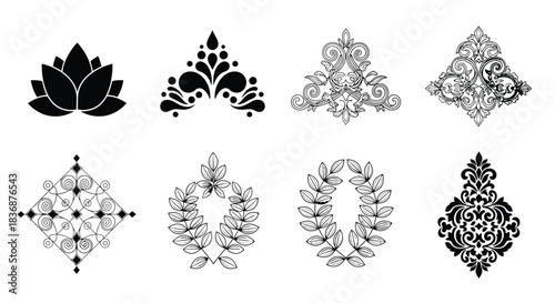 Elegant floral and leaf design elements for decoration