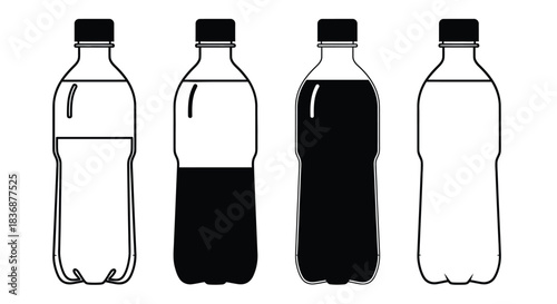 Four plastic bottles with different liquid levels