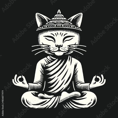 Meditating Cat in Lotus Position with Spiritual Aura.