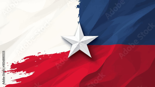 A stylized depiction of the Texas flag with a prominent white star against a textured background of red, white, and blue.