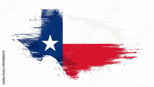Abstract Texas flag painted in the shape of the state with brush strokes.
