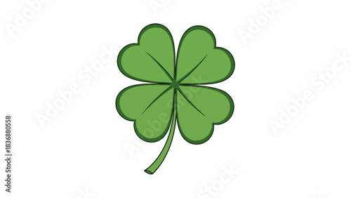 A lucky four-leaf clover, a symbol of good fortune and serendipity, set against a clean white background, isolated and minimalist