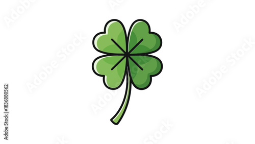 A vibrant green four-leaf clover, a timeless symbol of good luck and fortune, rendered in a clean and appealing illustration to represent prosperity and positive wishes