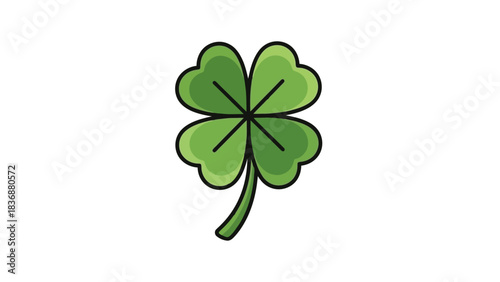 Vibrant green four-leaf clover symbol illustration, representing good luck and fortune. Perfect for St. Patrick's Day designs or any project needing a touch of Irish charm and prosperity