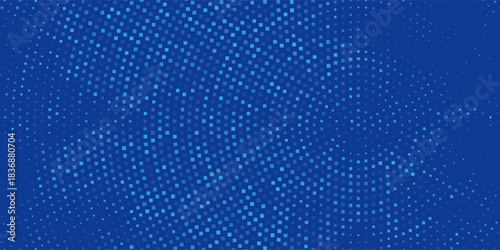 Blue pixel background. Abstract digital pattern with square elements grid. Futuristic dotted mesh with gradient effect.