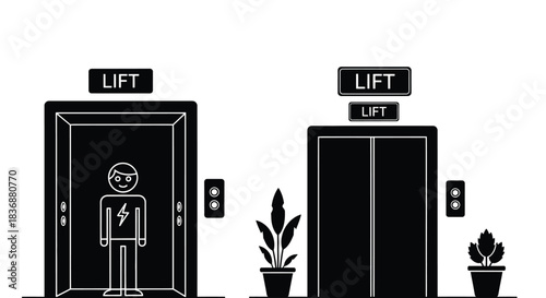 Modern elevator icons with plants and user