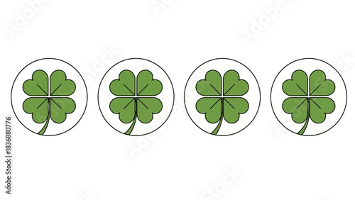 Four-leaf clover symbols in a row on a white background, representing luck and good fortune