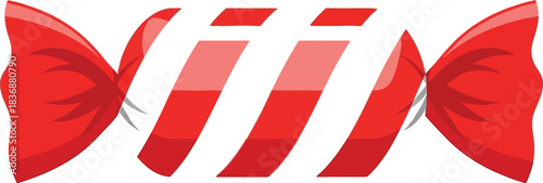 Red and White Striped Candy Wrapped on a White Background, Sweet Treat