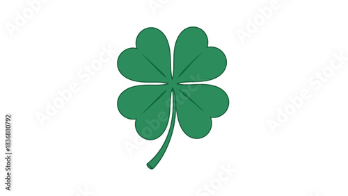 A beautiful green four-leaf clover, a symbol of good luck and fortune, isolated on a clean white background