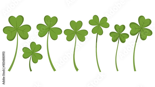 A collection of several lucky shamrocks symbolizing good fortune and St