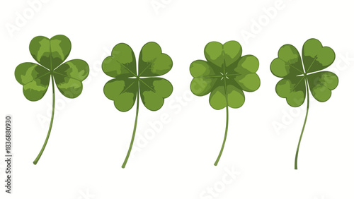 Four-leaf clover and three-leaf clover illustrations on a white background, symbolizing luck and nature