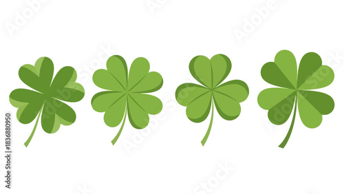 Four-leaf clovers and three-leaf clovers, symbols of luck and good fortune, depicted in green against a white background