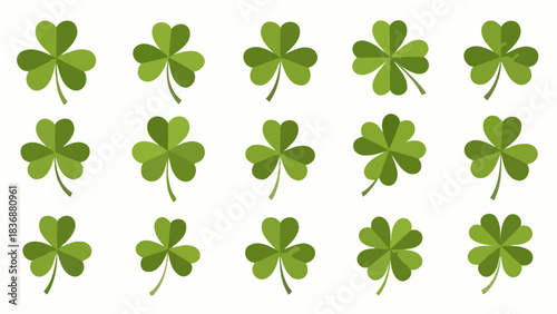 Vibrant green three-leaf clovers in a repeating pattern, symbolizing luck and nature. Perfect for St. Patrick's Day designs, Irish themes, and natural backgrounds