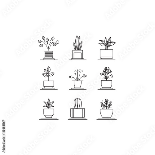Desk Plant line art enhancing calm workspace aesthetics
