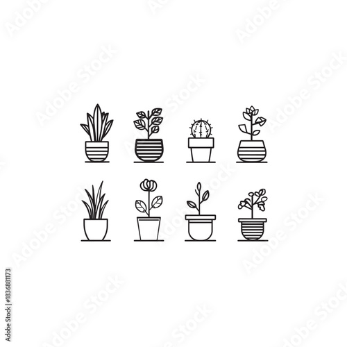 Desk Plant line art enhancing calm workspace aesthetics