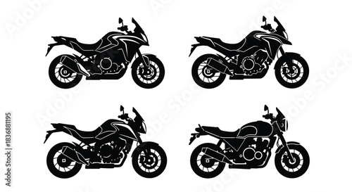 Four black motorcycle silhouettes in different positions